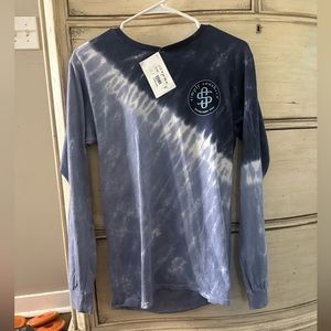 NWT womens simply southern, long sleeved blue tie-dye shirt.